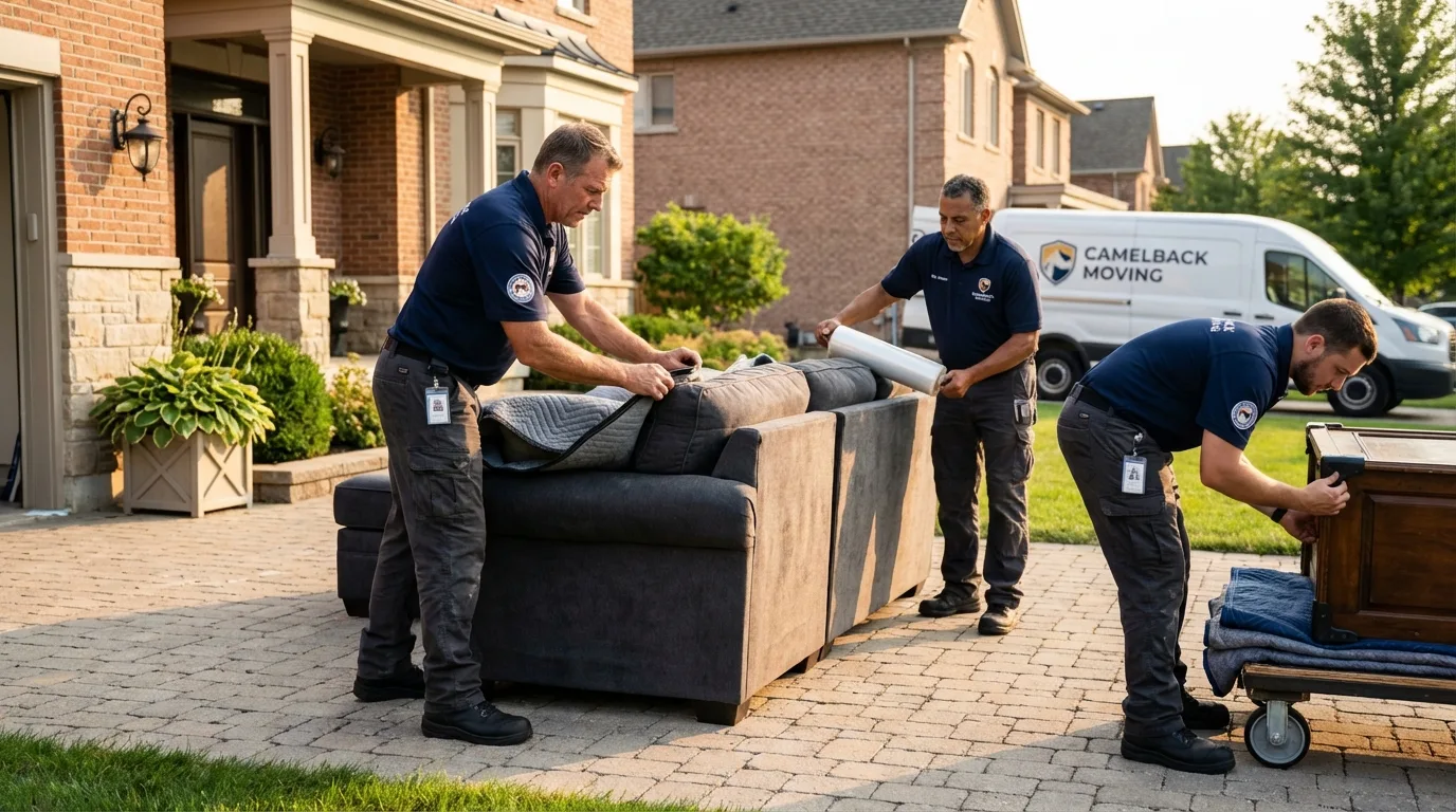 Large estate moving crew wrapping furniture in Vincennes, IN